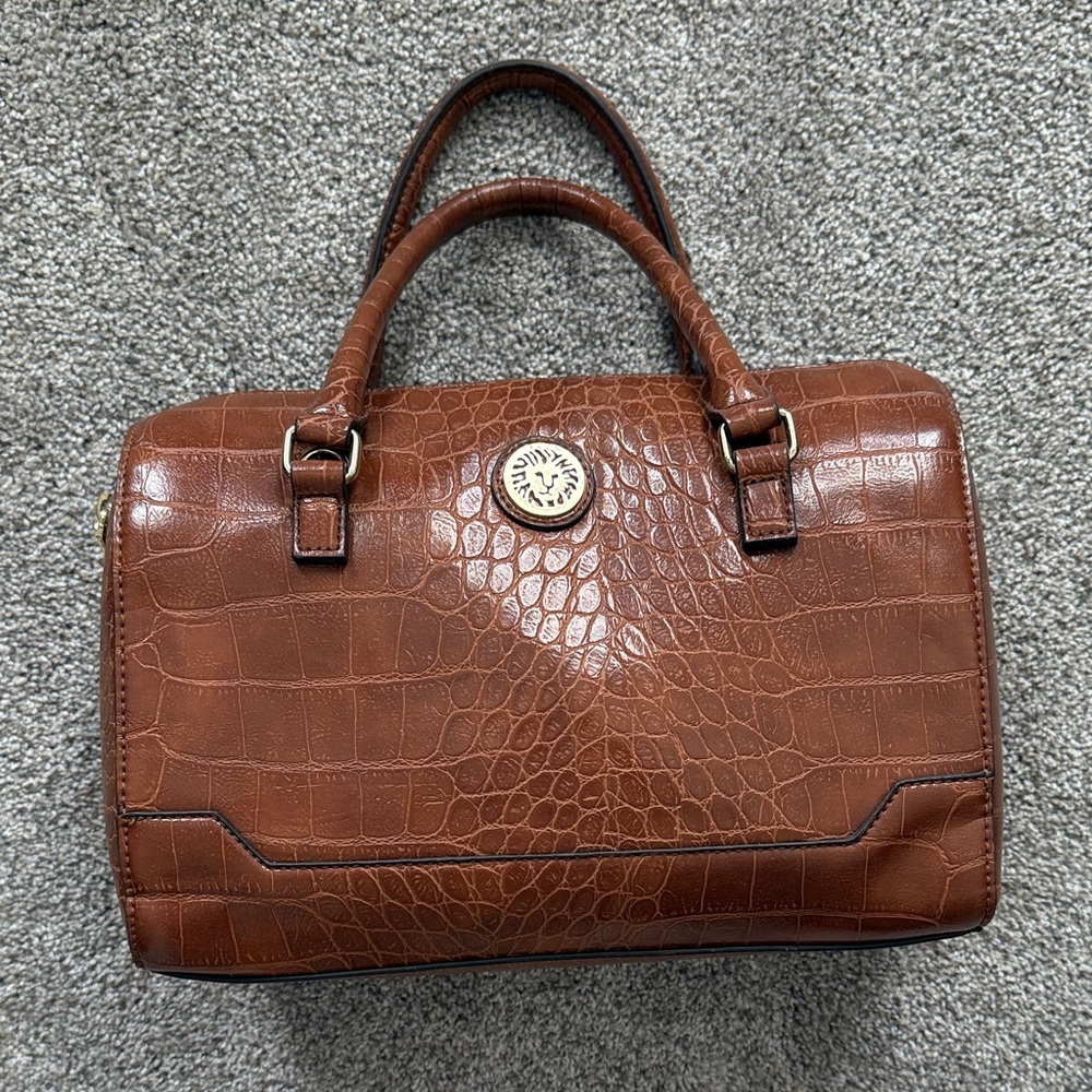 Anne Klein Brown Crocodile-Pattern Bag